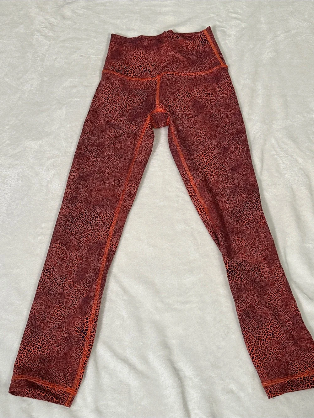 lululemon athletica Neon Orange and Navy Patterned 3/4 Leggings